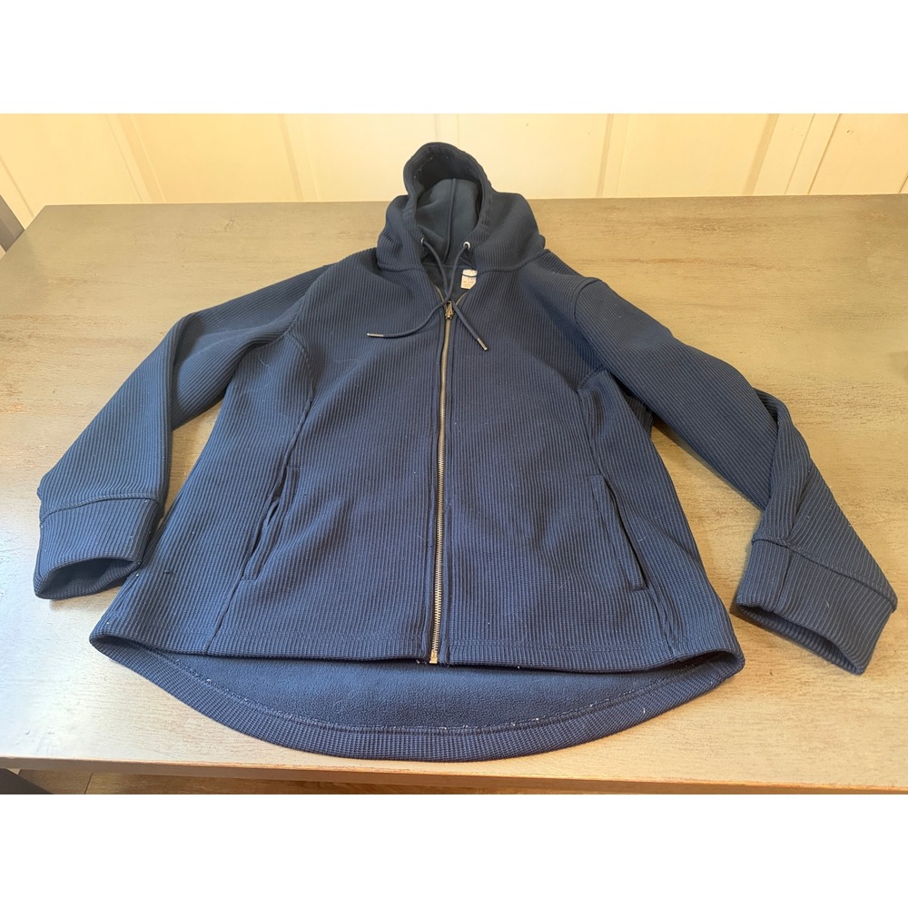 Time and Tru Womens XL Blue Cove Waffle Knit Fleece Lined Full Zip Hoodie Jacket